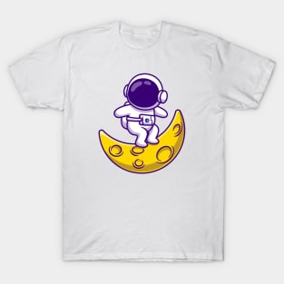 Cute Astronaut Surfing On Moon T-Shirt